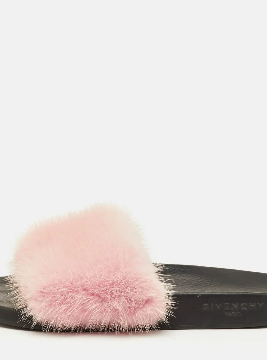 Givenchy Size 40 Light Pink Mink Fur Flat Slide Sandals