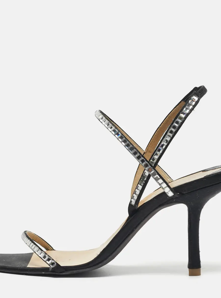 Givenchy Size 38.5 Black Satin Crystal Embellished Slingback Sandals