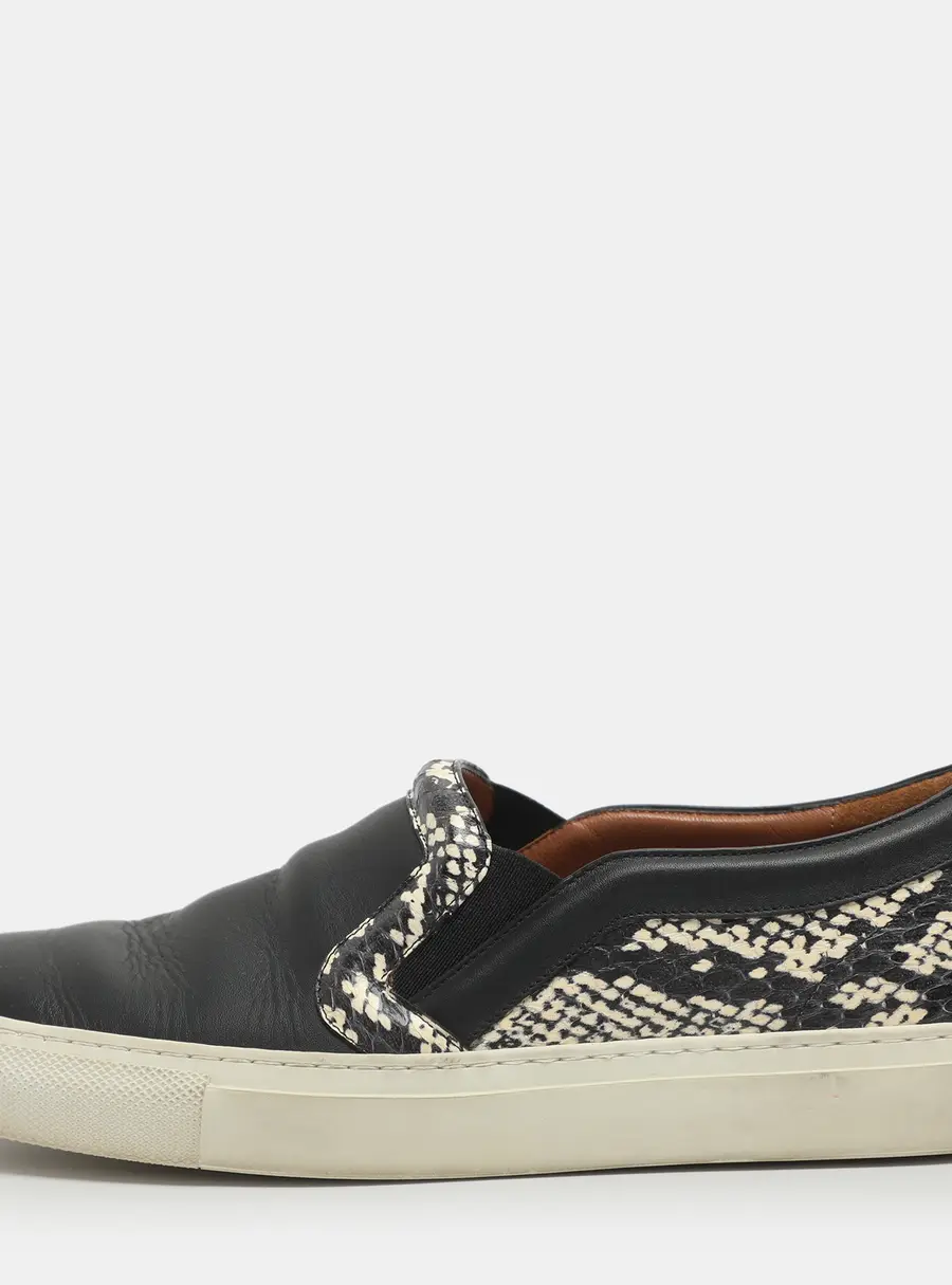 Givenchy Size 37.5 Black Leather and Python Embossed Leather Slip On Sneakers