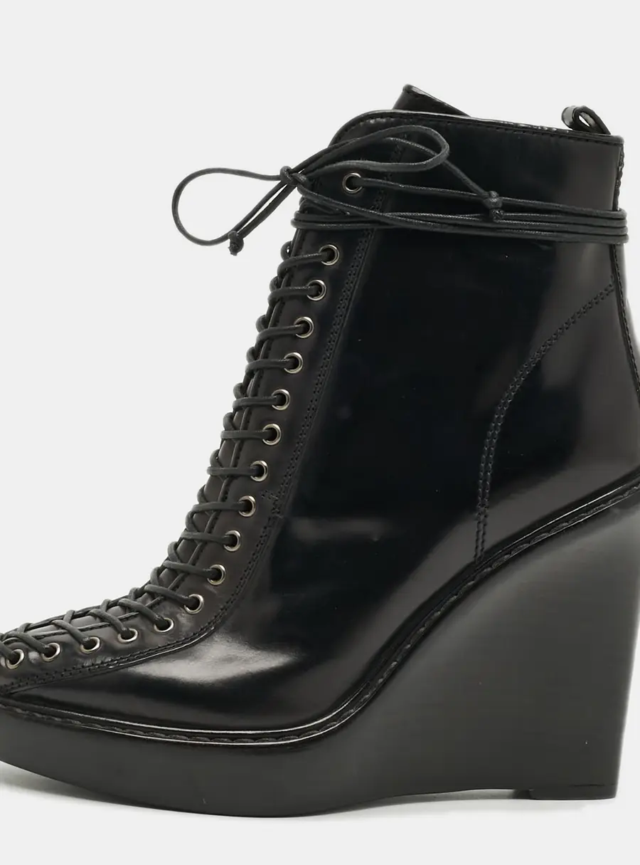 Givenchy Size 38.5 Black Leather Ankle Wedge Length Boots