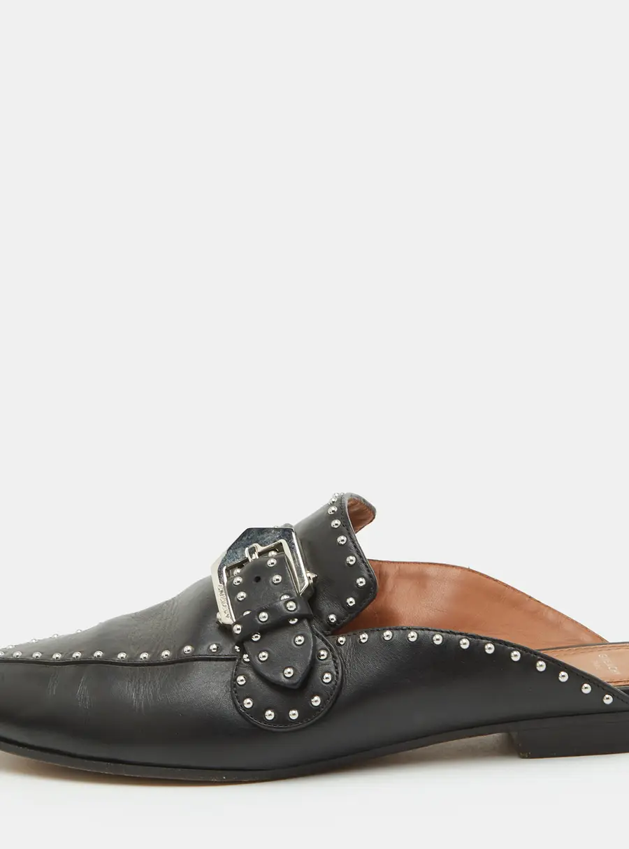 Givenchy Size 38 Black Leather Studded Pointed Toe Mules