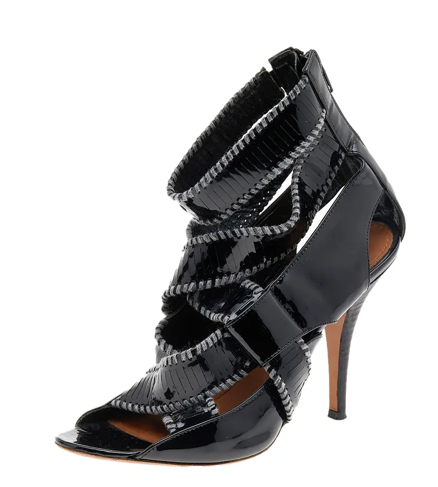 Givenchy Black Patent Leather Ankle Cuff Zipper Sandals Size 37
