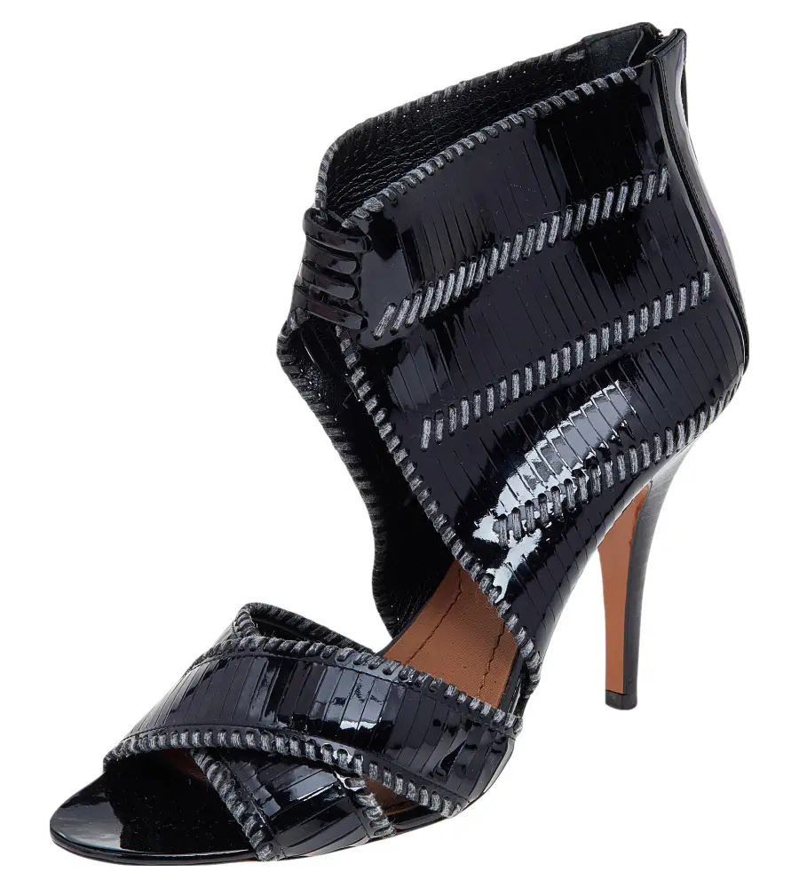 Givenchy Black Stripe Cut Patent Leather Ankle Booties Size 39.5