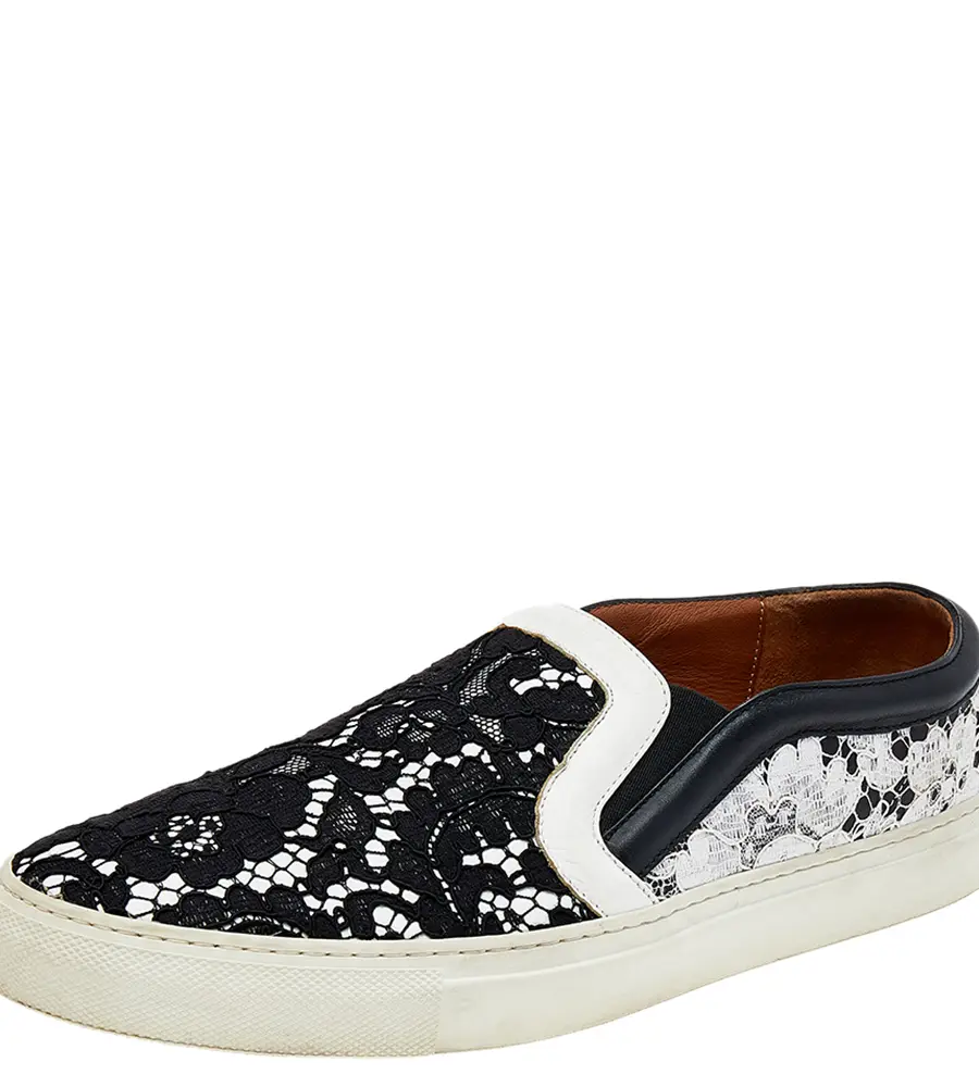 Givenchy White/Black Lace And Leather Slip on Sneakers Size 41