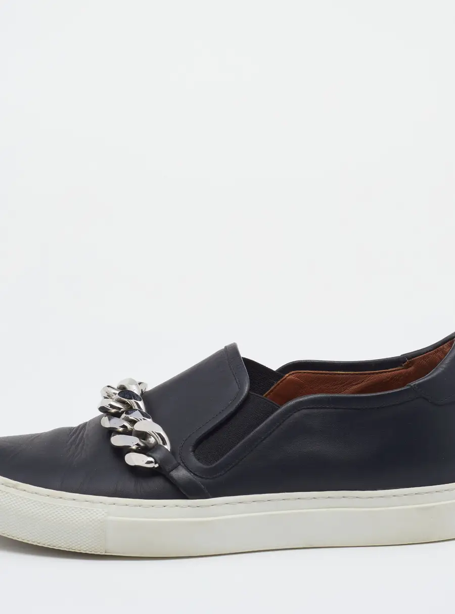 Givenchy Black Leather Maxi Chain Detail Slip On Sneakers Size 38