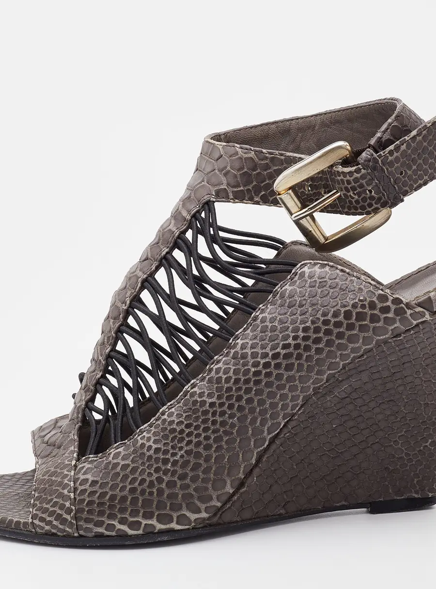 Givenchy Grey Python Embossed Leather Wedge Ankle Strap Sandals Size 37.5