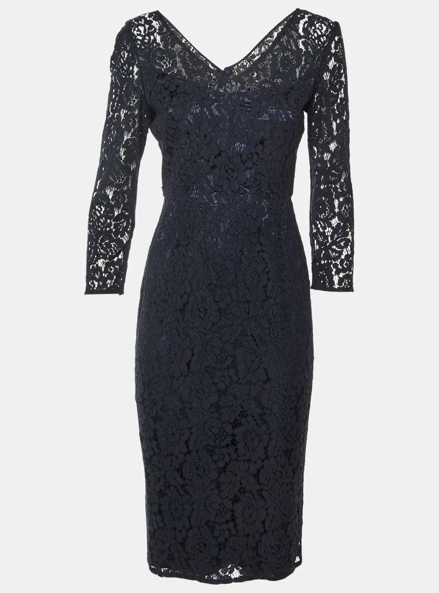 Goat Navy Blue Floral Lace Sheath Dress S