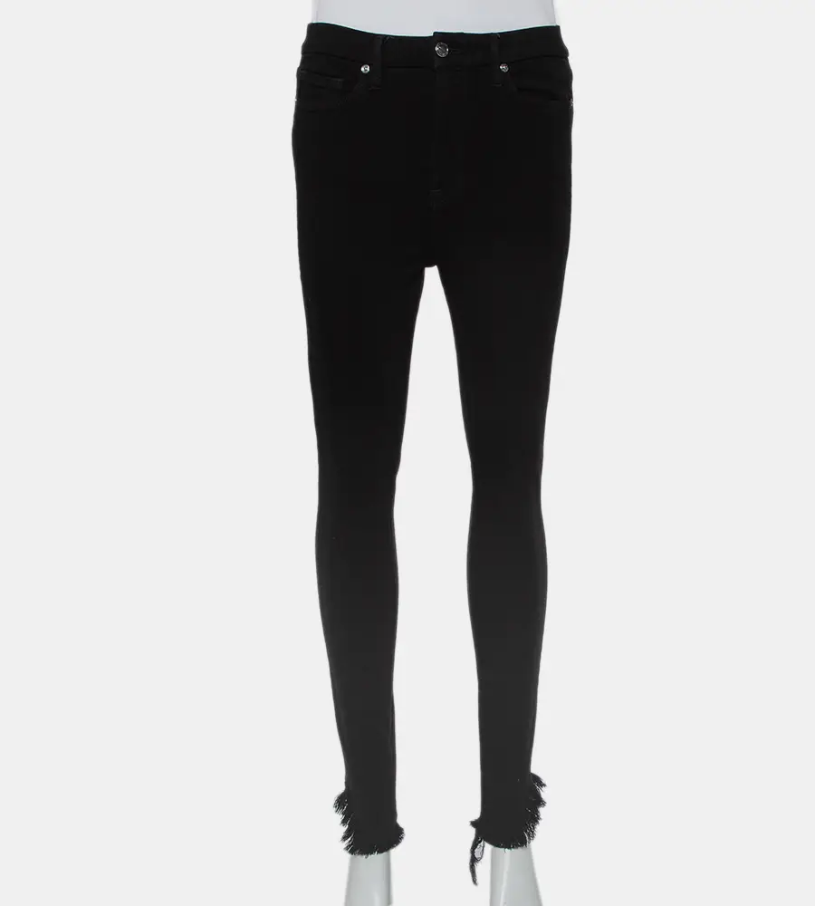 Good American Black Denim Frayed Hem Detail Good Waist Jeans M