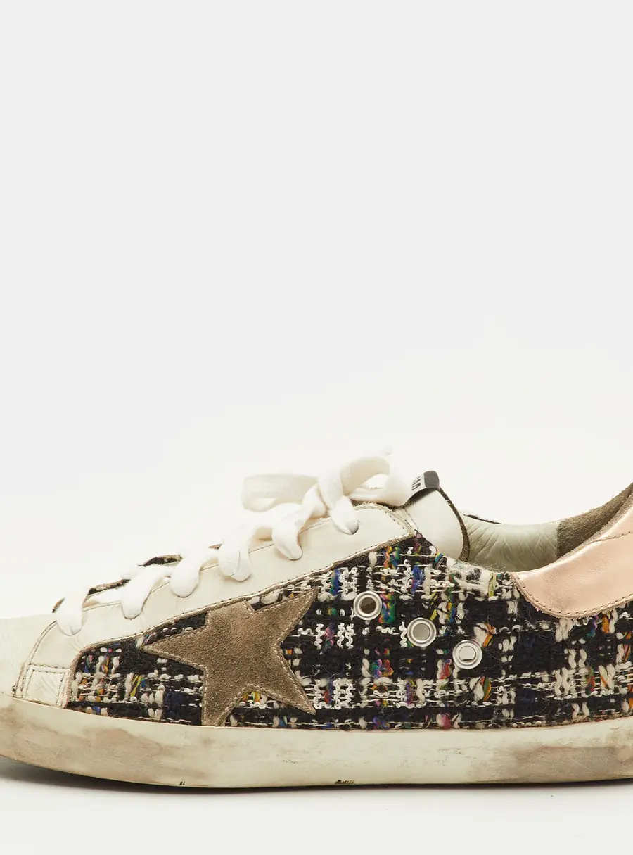 Golden Goose Super Star Size 39 Multicolor Leather and Tweed Low Top Sneakers