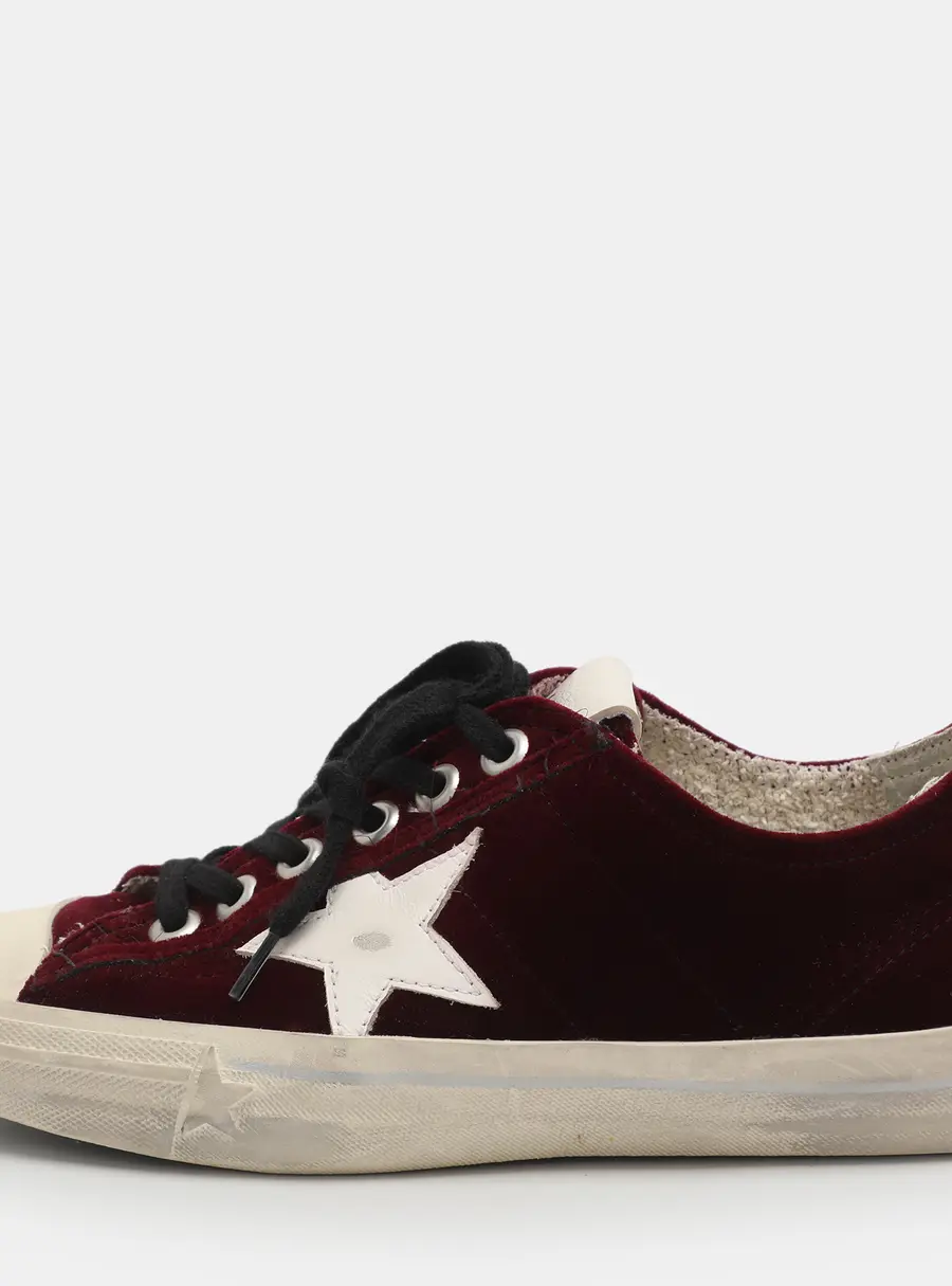 Golden Goose V-Star Size 37 Burgundy Velvet Low Top Sneakers