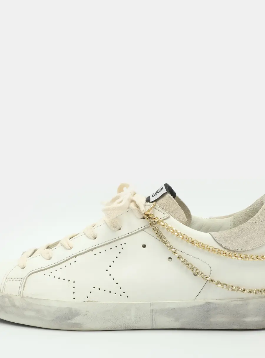 Golden Goose Superstar Chain Size 37 White Leather and Suede Low Top Sneakers