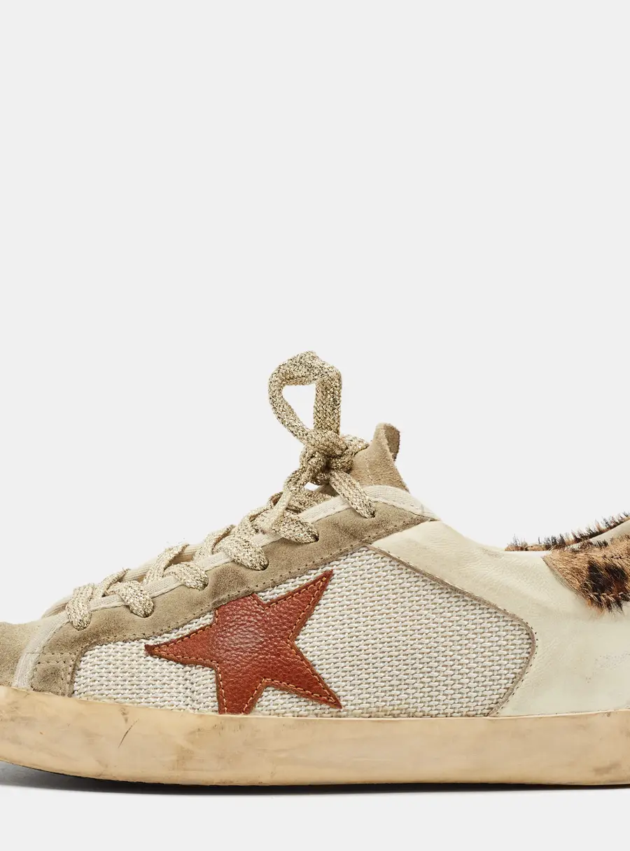 Golden Goose Super Star Size 37 White/Grey Leather and Suede Lace Up Sneakers