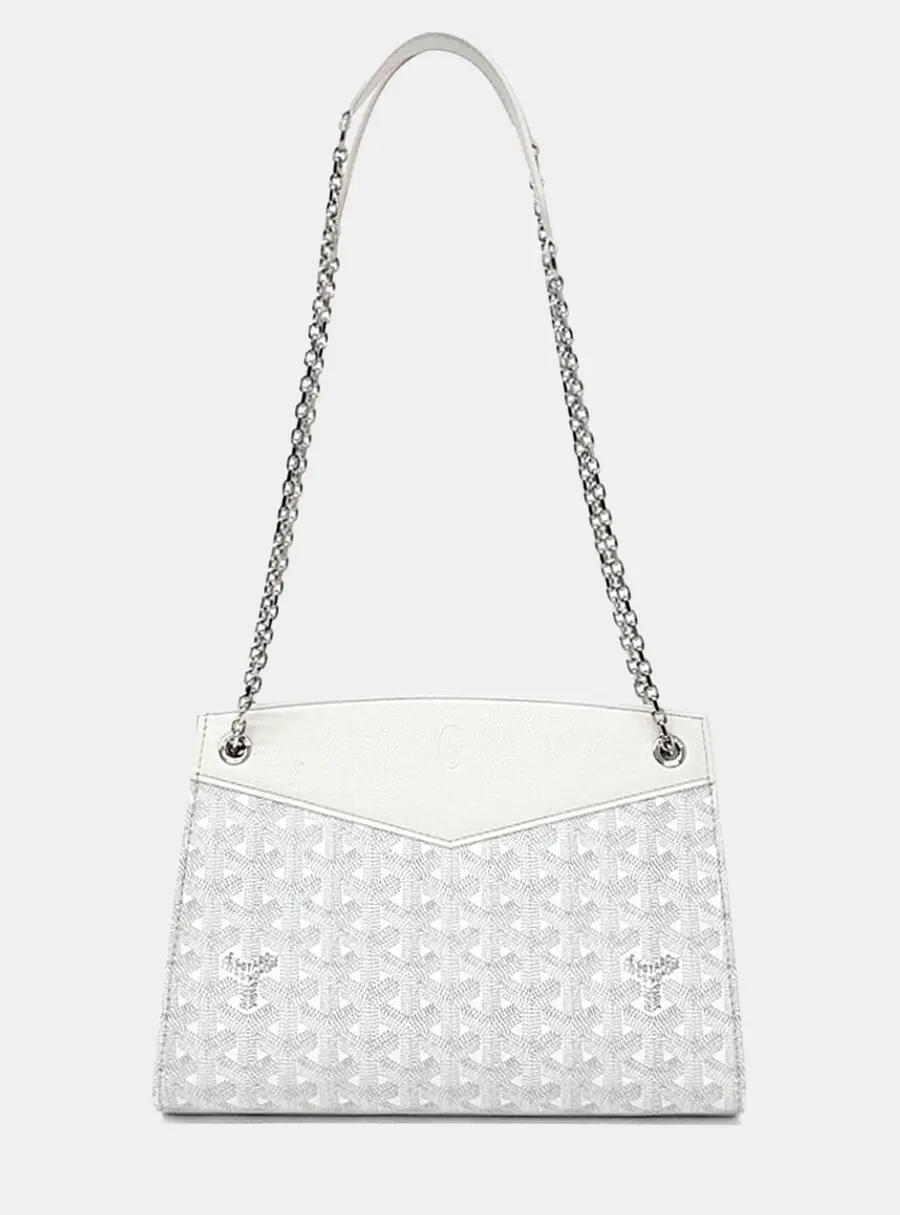 Goyard Louette PM White Goyardine Canvas Leather Shoulder Bag