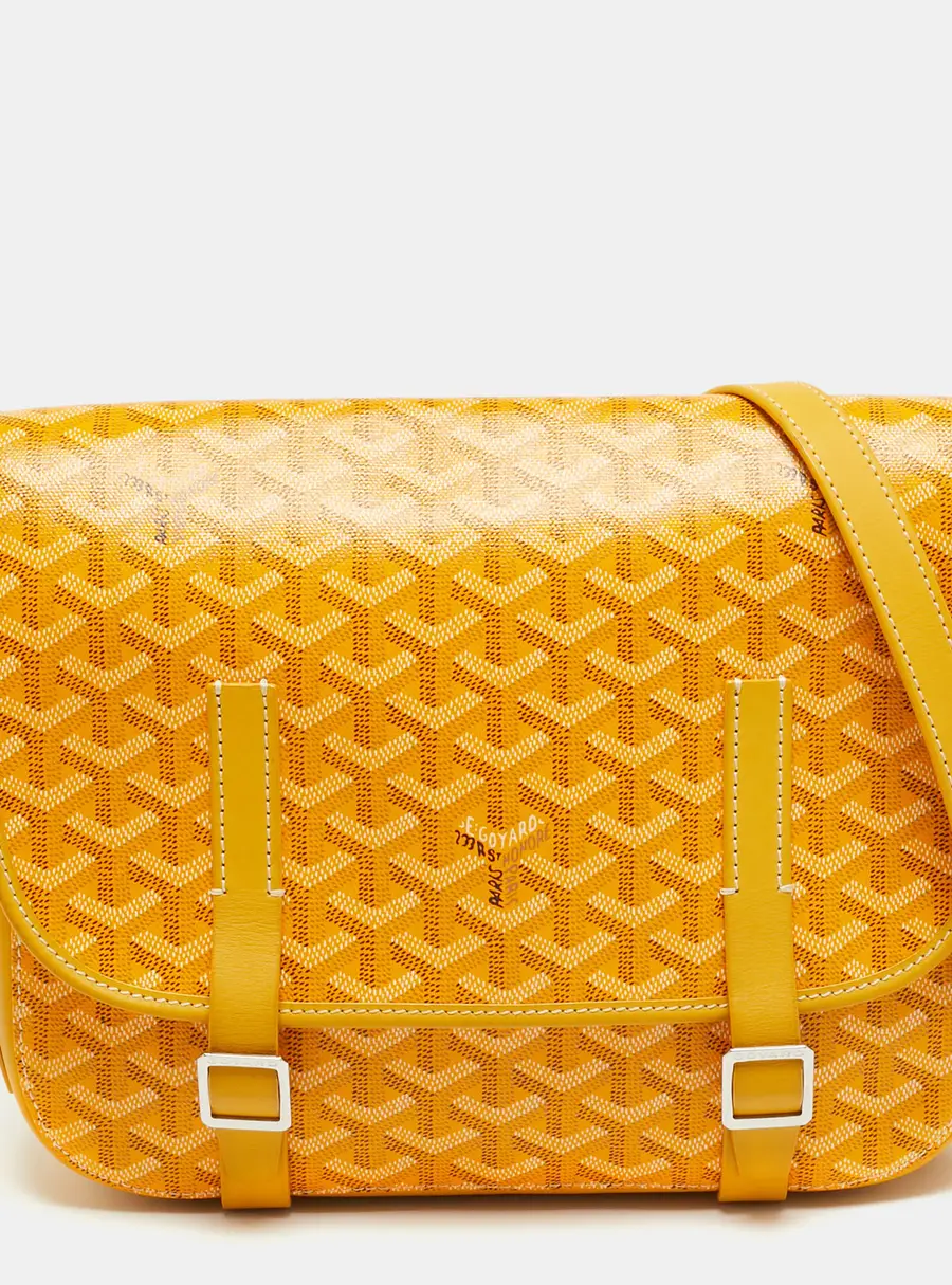 Goyard Belvedere MM Yellow Goyardine Coated Canvas and Leather Saddle Bag