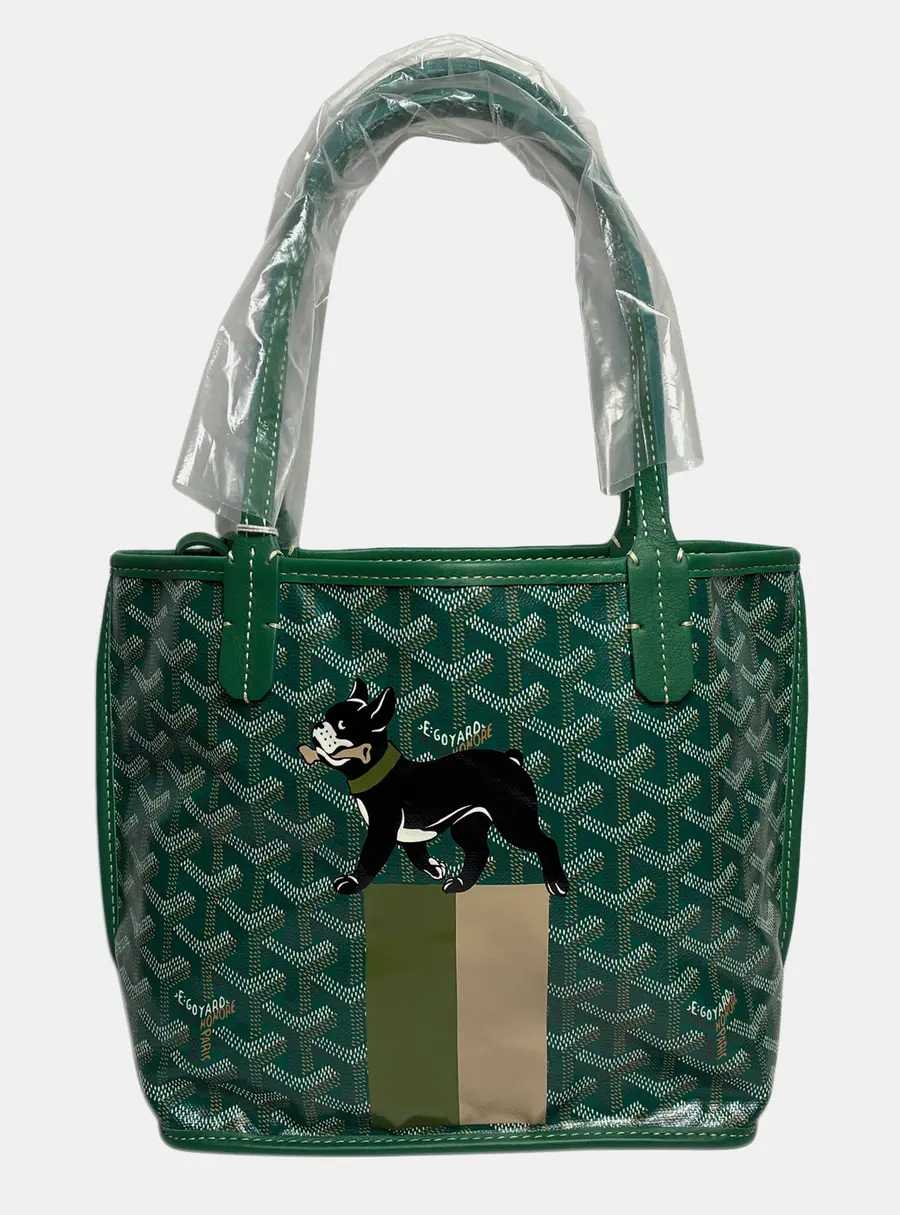Goyard Anjou Mini Green Hulot Junior Print Goyardine Canvas Tote Bag