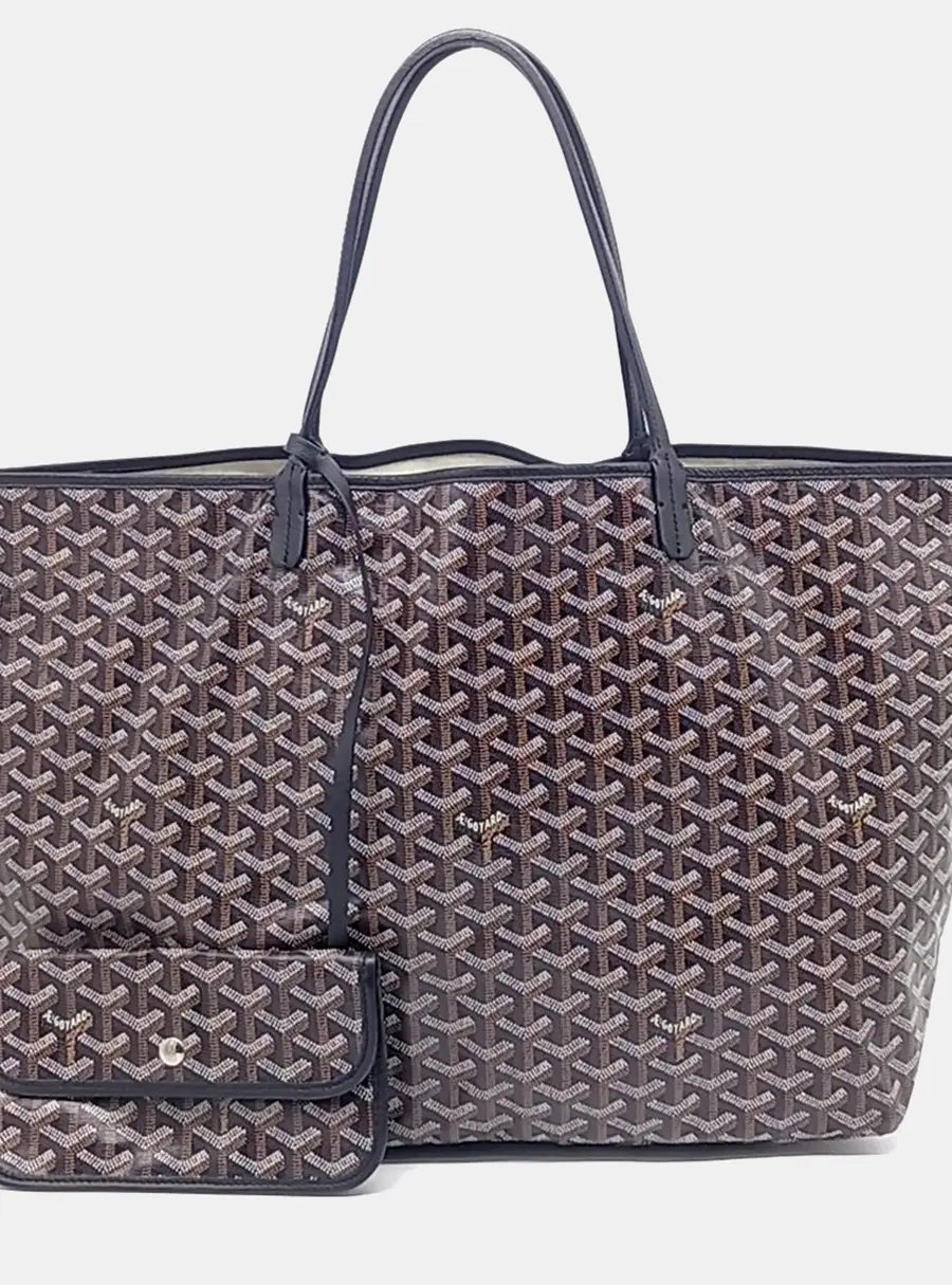 Goyard Saint Louis GM Black Goyardine Coated Canvas Reversible Tote Bag