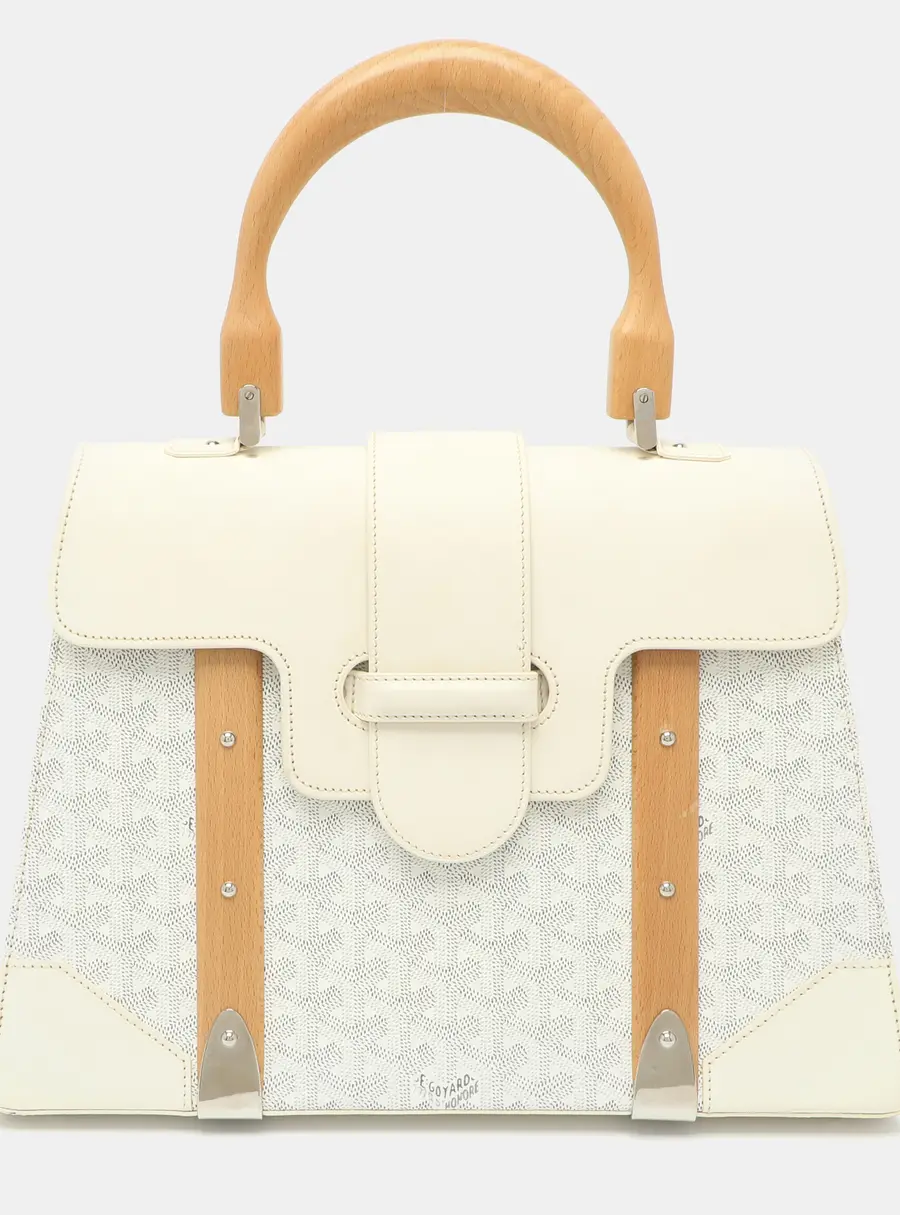Goyard Saigon MM White Goyardine Coated Canvas and Leather Top Handle Bag