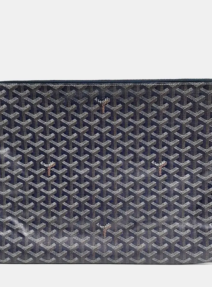 Goyard Senat GM Blue Goyardine Canvas Pouch Bag