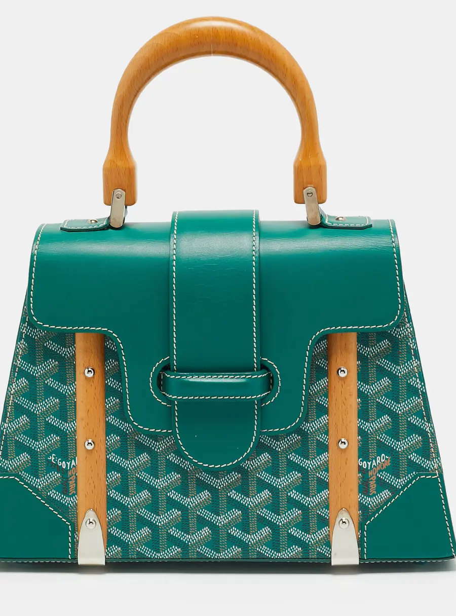 Goyard Saigon PM Green Goyardine Coated Canvas and Leather Top Handle Bag