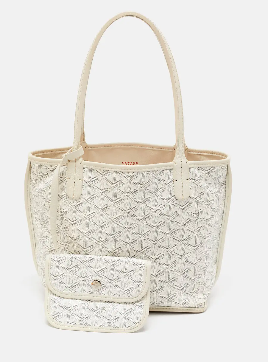 Goyard Anjou Mini Reversible White Goyardine Coated Canvas and Leather Bag