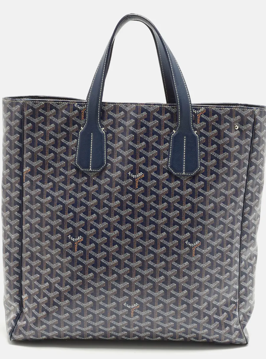 Goyard Voltaire Navy Blue Goyardine Coated Canvas and Leather Tote