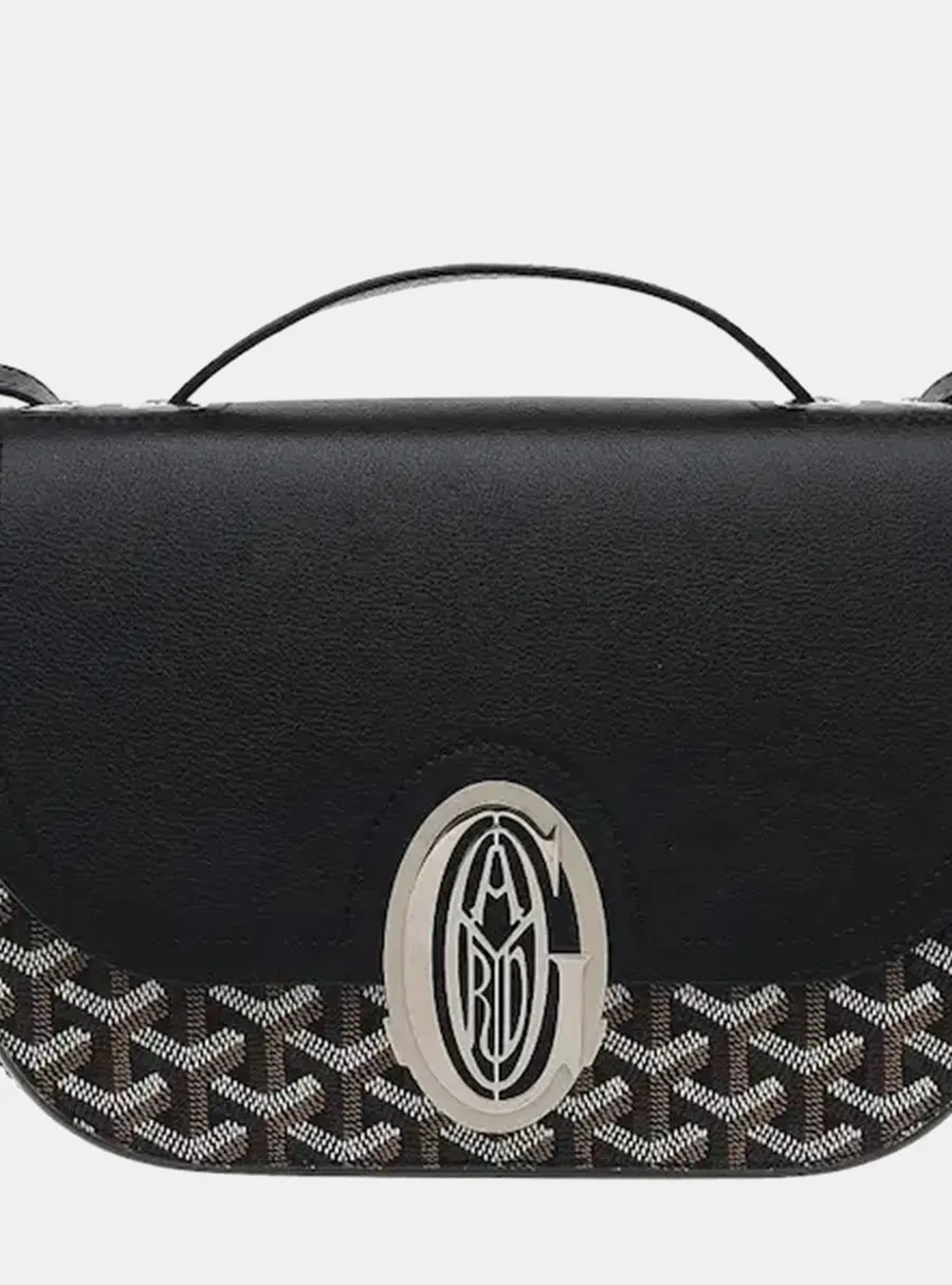 Goyard 233 PM Black Goyardine Canvas Chevroches Calfskin Leather Shoulder Bag