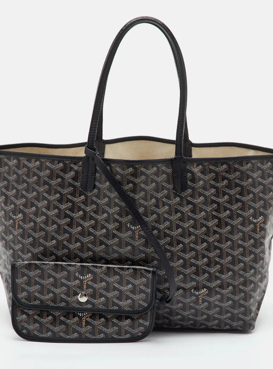 Goyard Saint Louis PM Black Goyardine Coated Canvas and Leather Tote