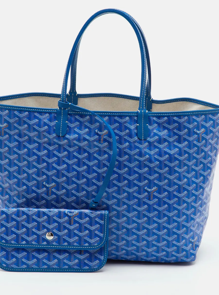 Goyard Saint Louis PM Blue Goyardine Coated Canvas and Leather Tote