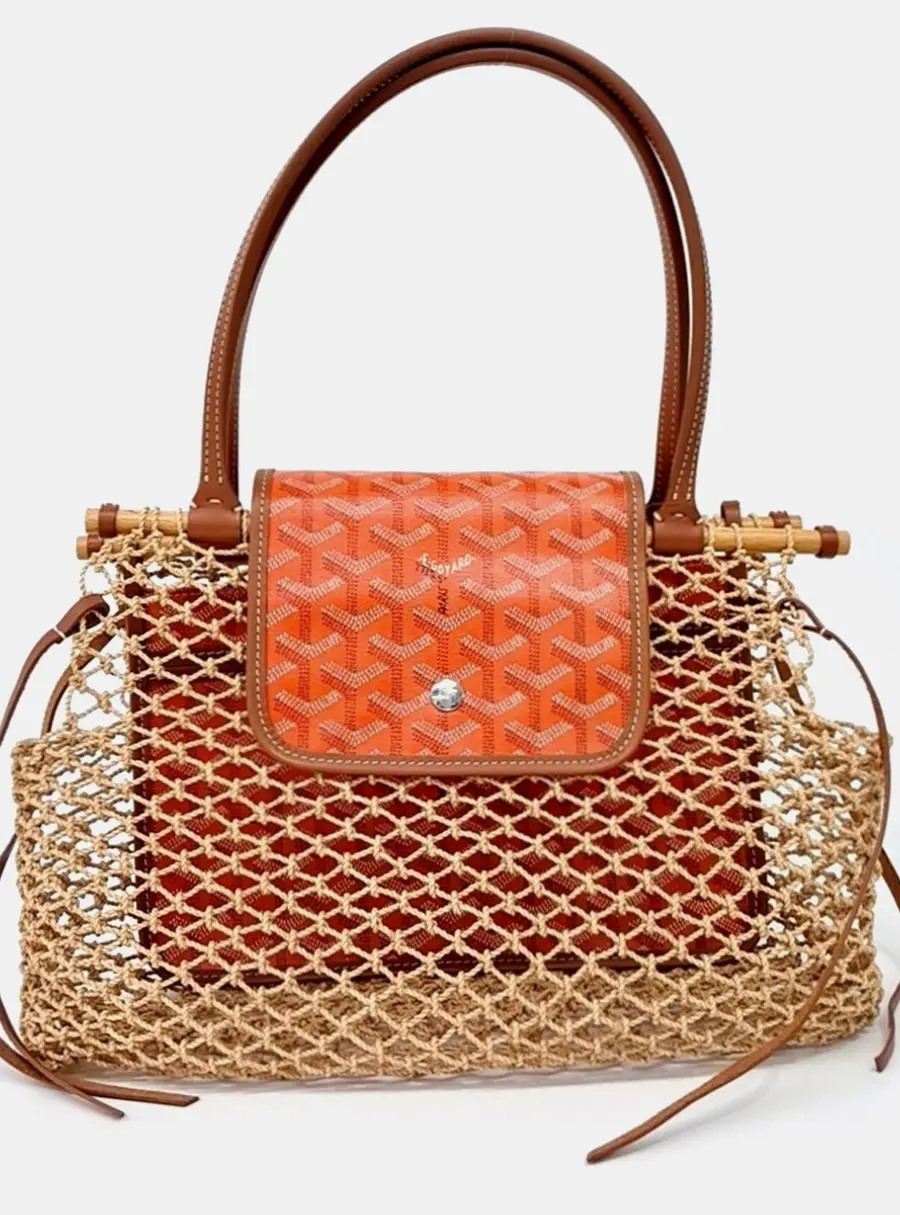 Goyard Aligre Orange Raffia Leather Top Handle Bag