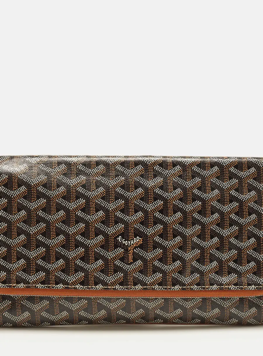 Goyard Sainte Marie MM Brown Goyardine Coated Canvas and Leather Clutch
