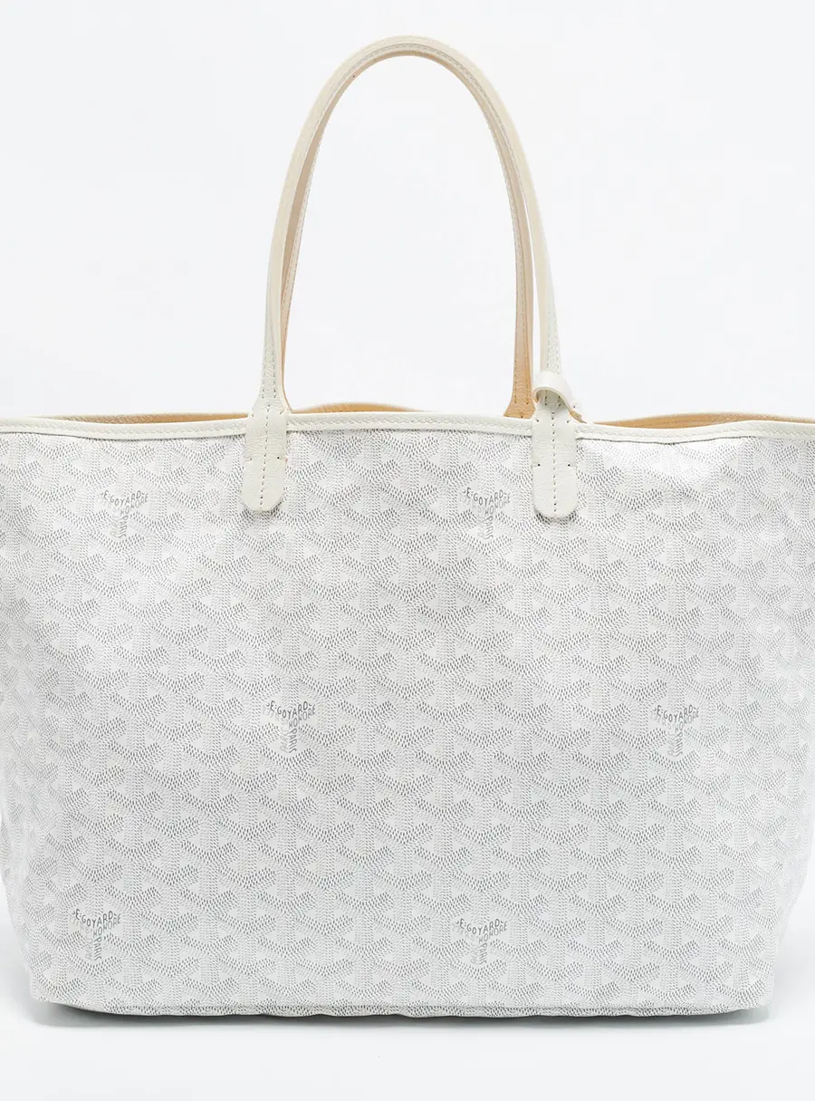 Goyard Saint Louis PM White Goyardine Coated Canvas and Leather Tote