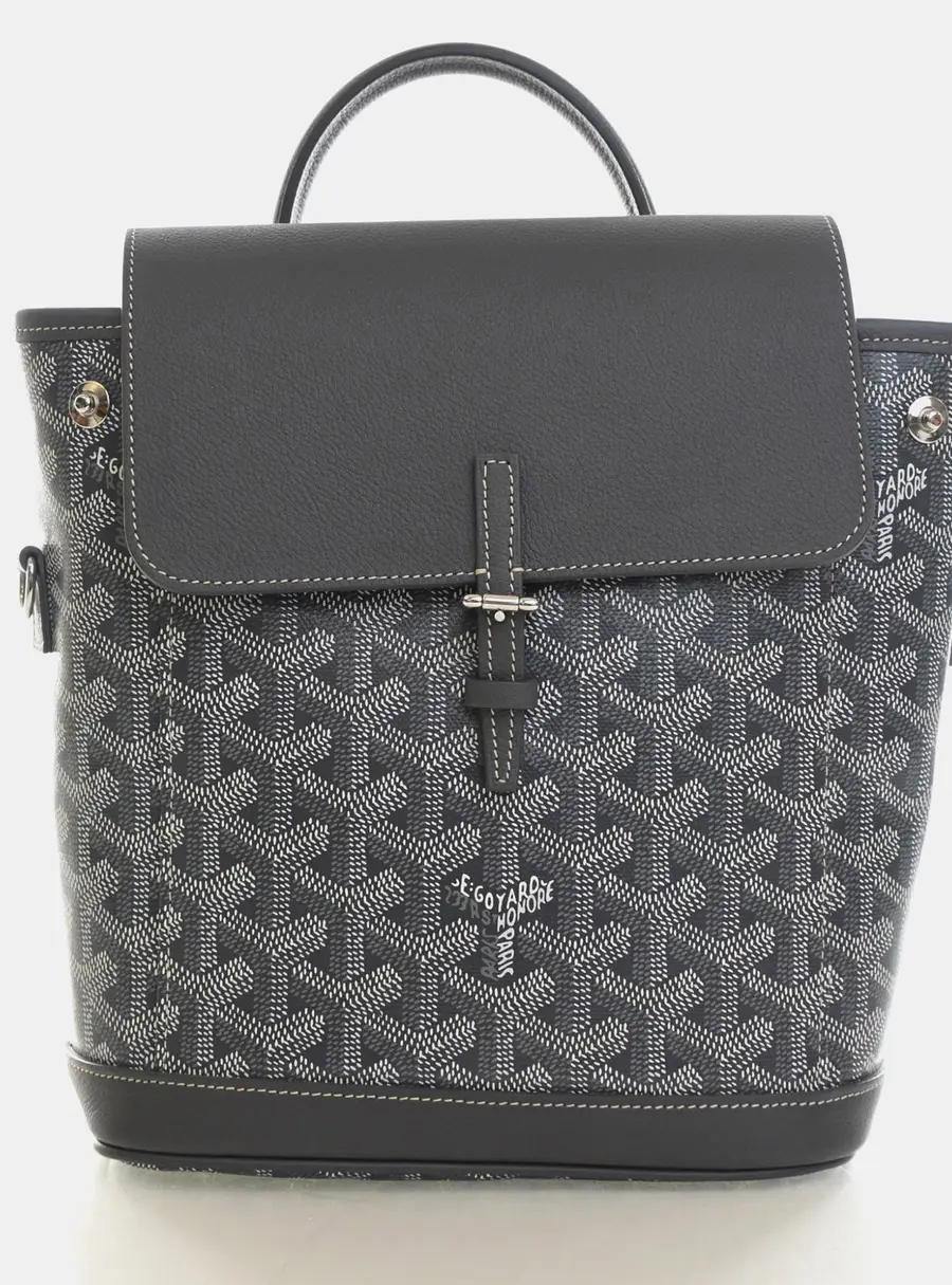 Goyard Alpin Mini Grey Goyardine Coated Canvas Chevroches Calfskin Backpack Bag