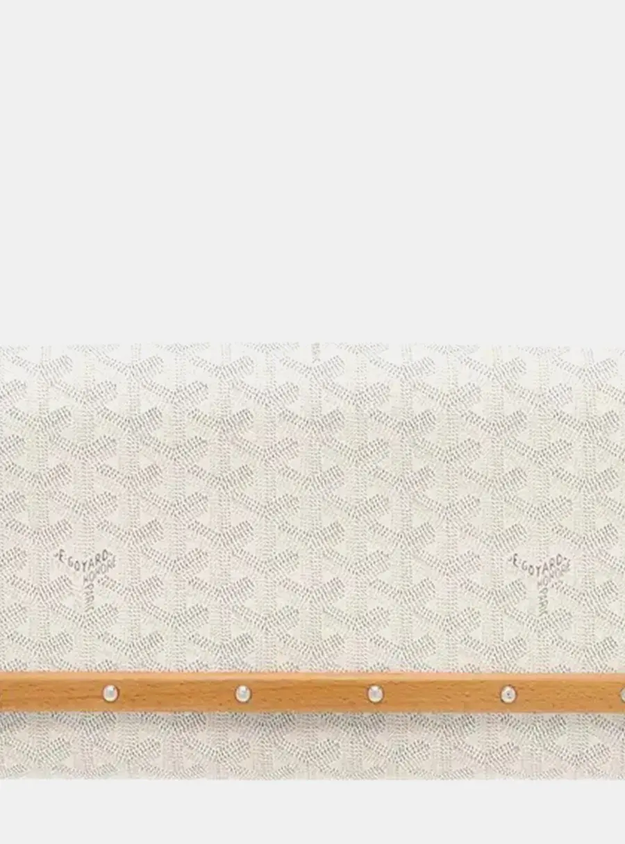 Goyard Monte Carlo PM White Goyardine Canvas Wood Clutch Bag