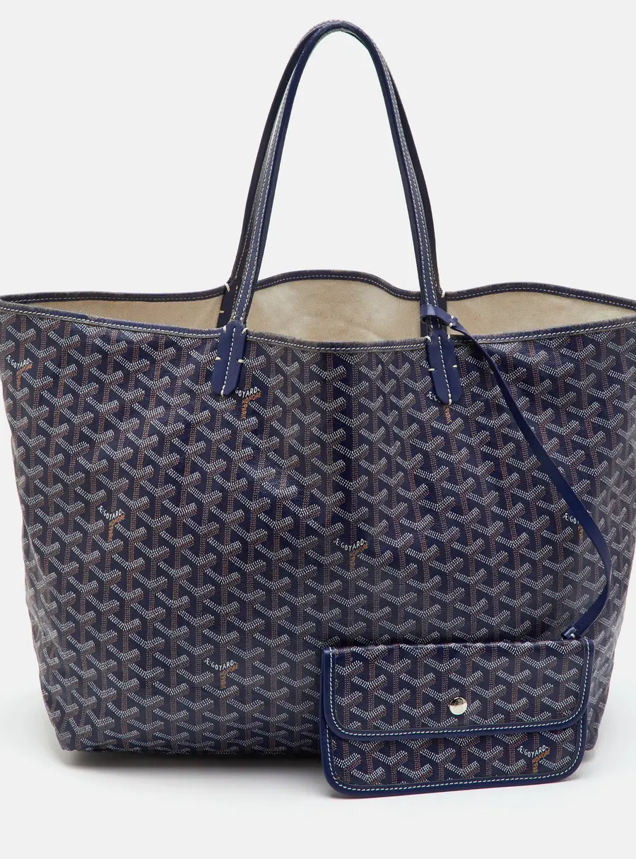 Goyard Saint Louis GM Blue Goyardine Coated Canvas and Leather Tote