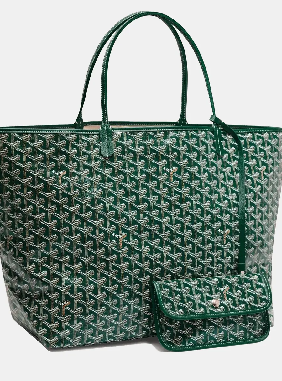 Goyard Saint Louis GM Green Goyardine Coated Canvas and Leather Tote