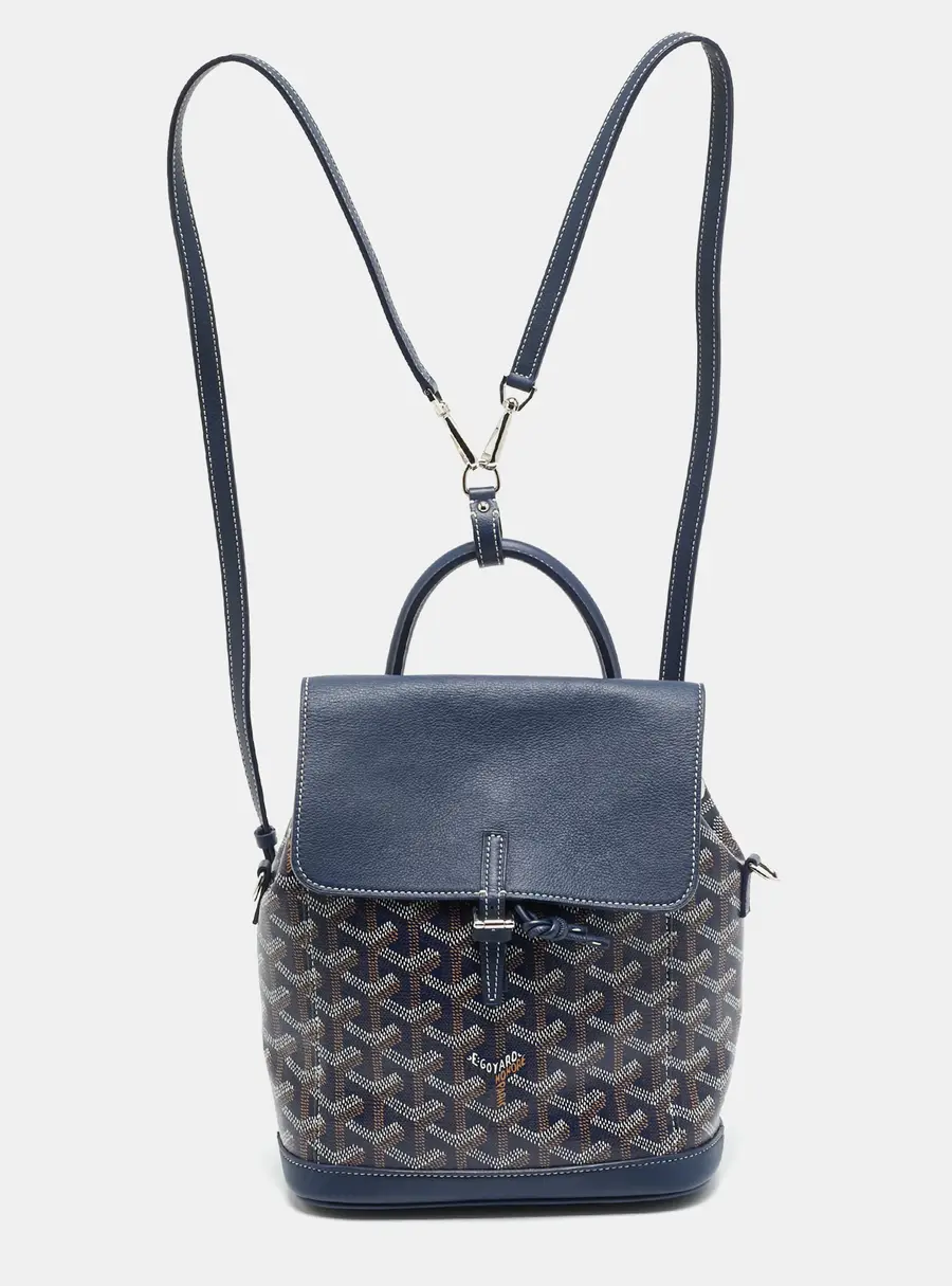 Goyard Alpin Mini Navy Blue Goyardine Coated Canvas and Leather Backpack