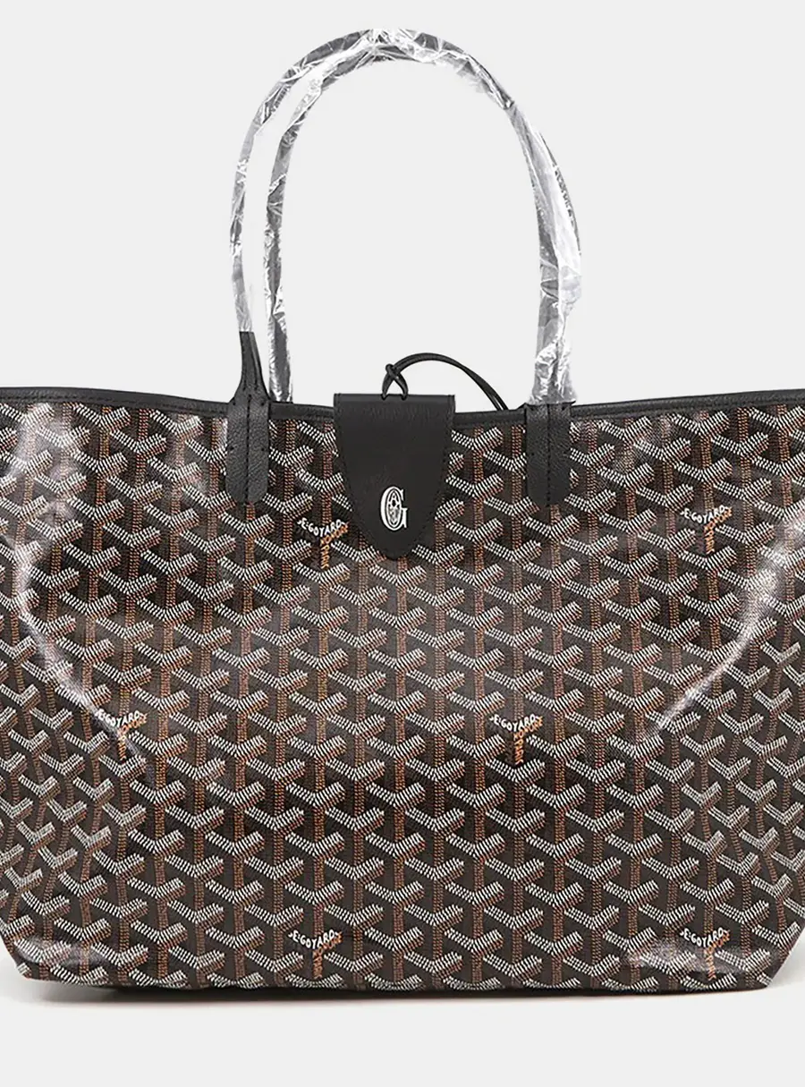Goyard Saint Louis PM Black Goyardine Canvas Leather Tote Bag