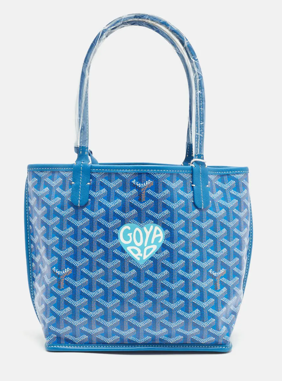 Goyard Anjou Mini Blue Goyardine Coated Canvas and Leather Tote