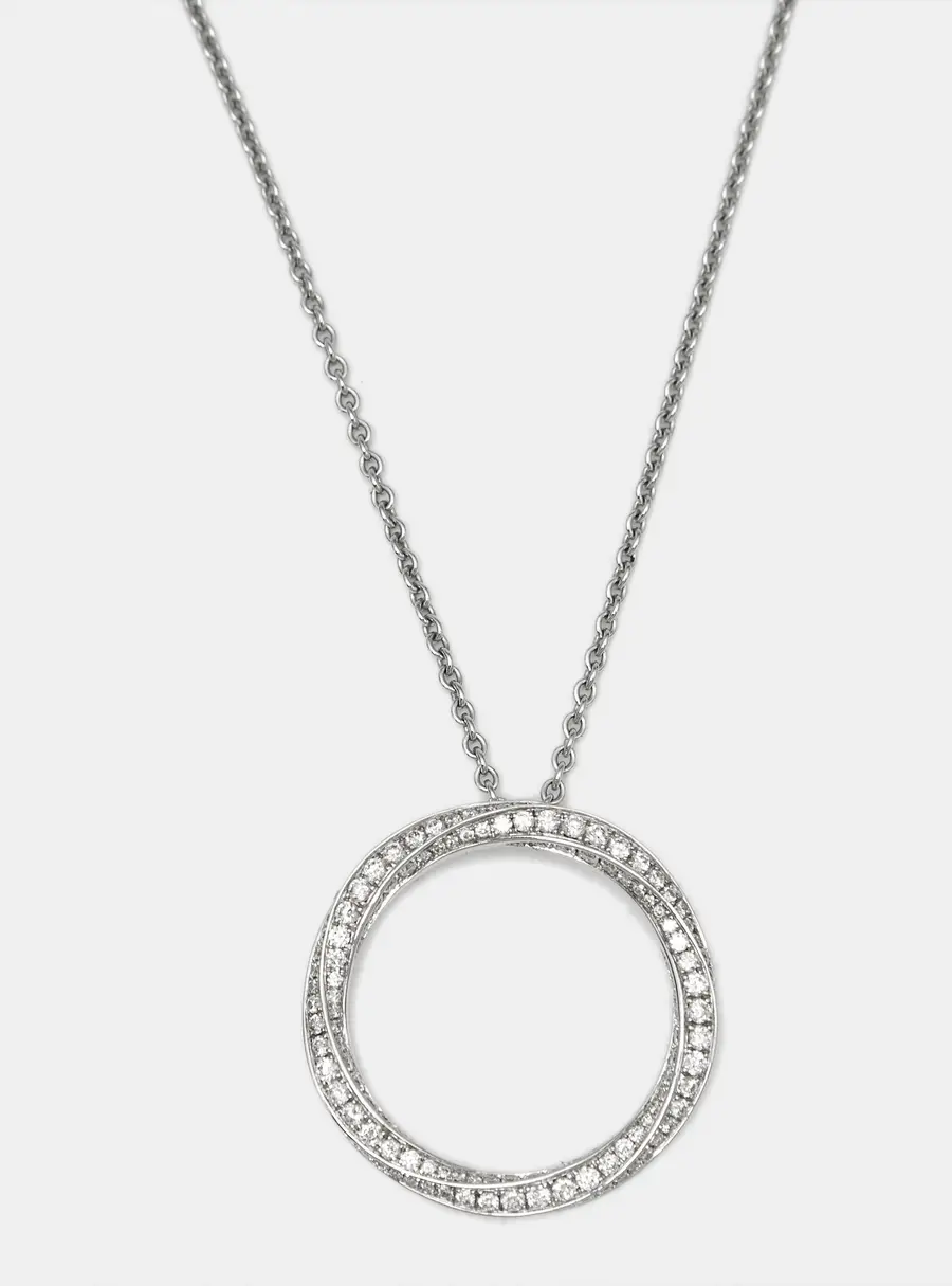 Graff Spiral Pave Diamonds 18k White Gold Medium Model Pendant Necklace