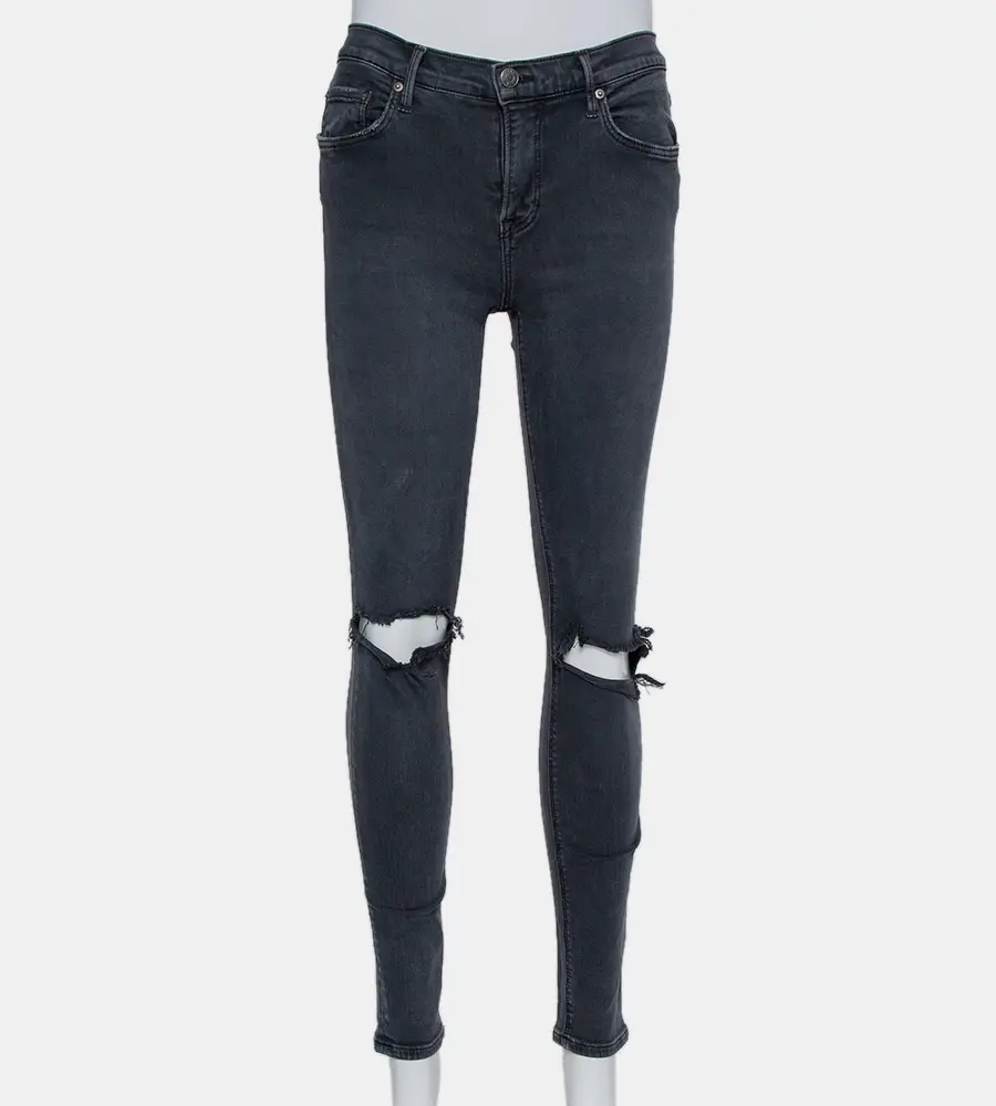 Grlfrnd Grey Denim Distressed Skinny Candice Jeans M