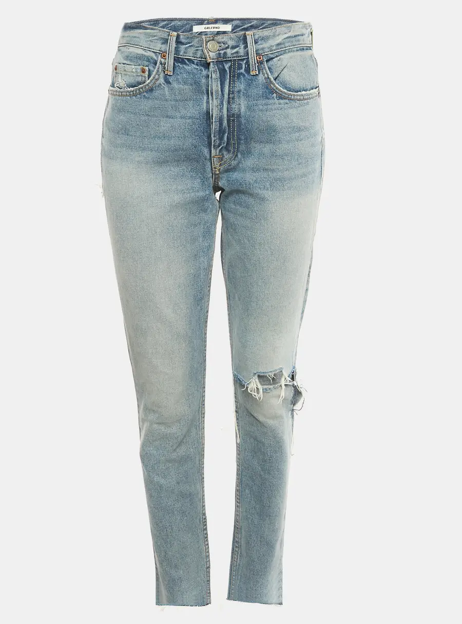 Grlfrnd Navy Blue Ripped Denim Karolina Jeans S Waist 28"