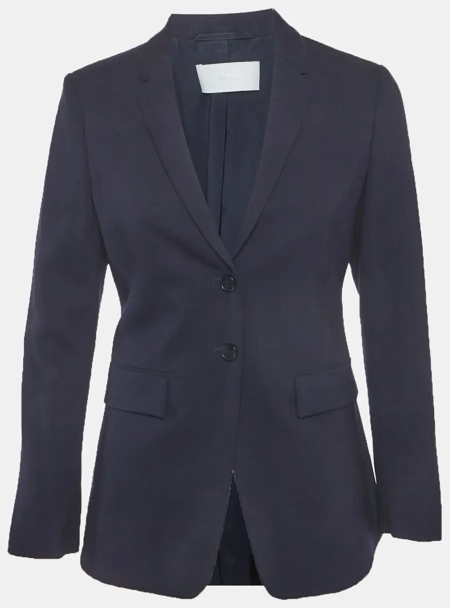 Hugo Boss Navy Blue Virgin Wool Button Front Blazer S