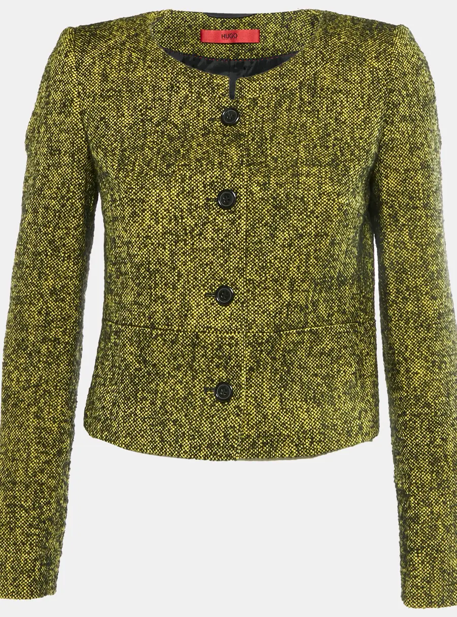 Hugo Boss Yellow/Black Boucle Collarless Jacket S