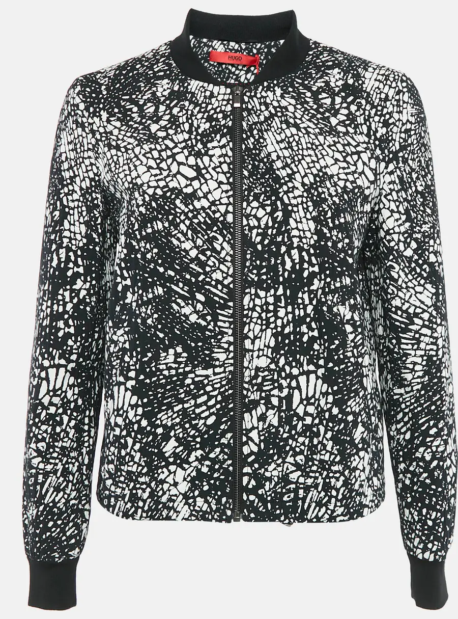 Hugo Boss Black/White Printed Cotton Blend Crinkled Andina Jacket M