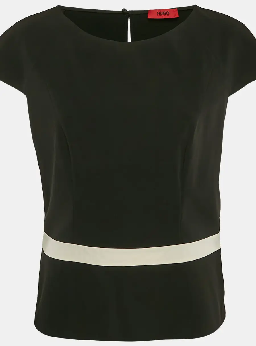 Hugo Boss Black Crepe Contrast Trim Cotine Top L