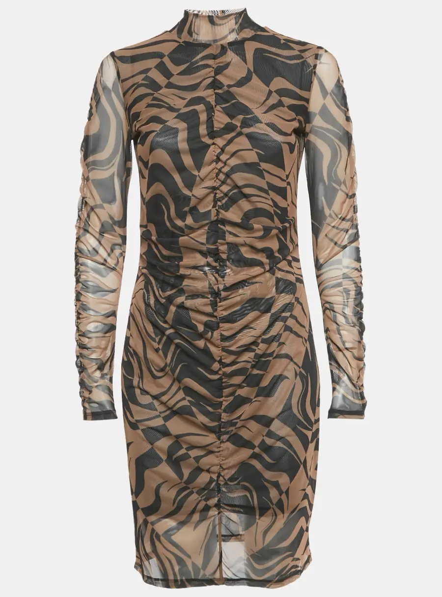 Hugo Boss Brown Printed Stretch Mesh Ruche Short Dress L