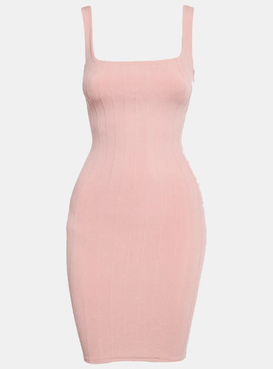 Hunza G Pink Stretch Knit Nile Mini Dress One Size