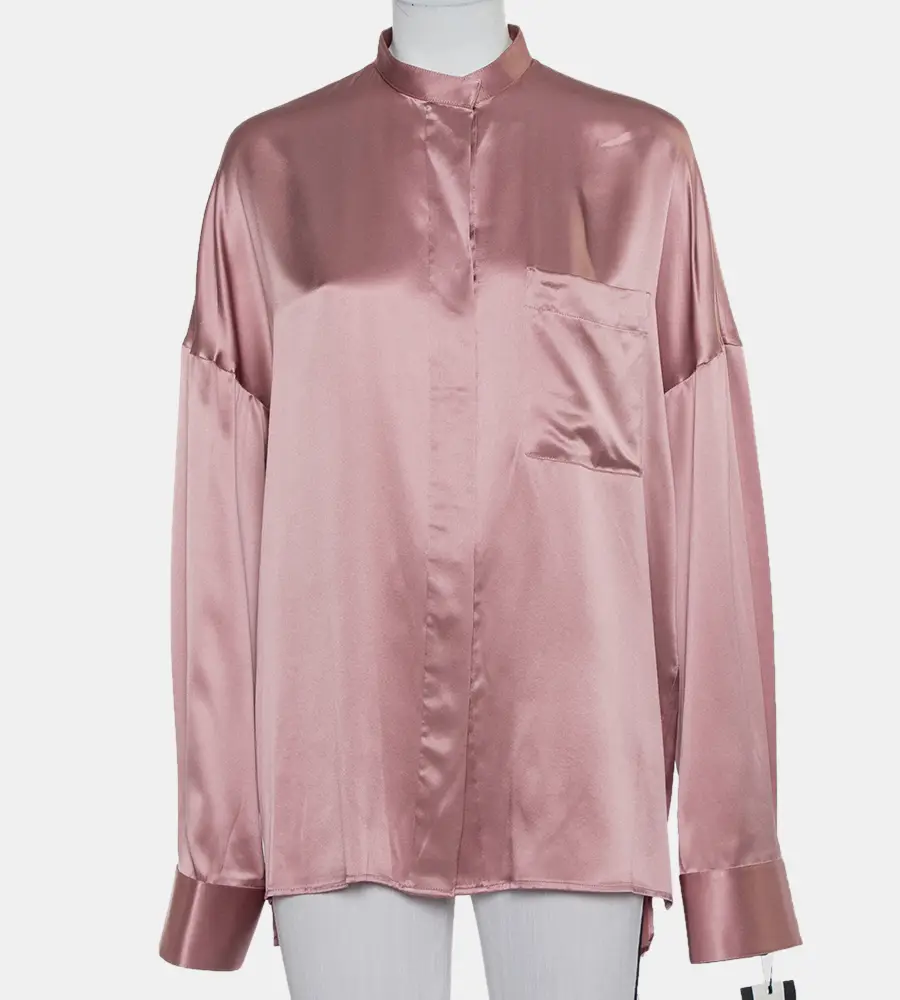 Haider Ackermann Pink Silk Satin Stand Collar Drop Shoulder Detail Dali Shirt M