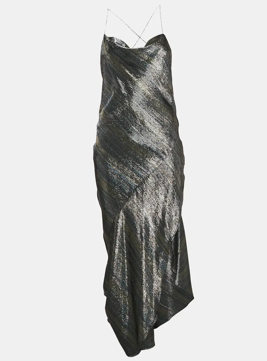 Haney Metallic Lurex Silk Blend Asymmetric Maxi Slip Dress M