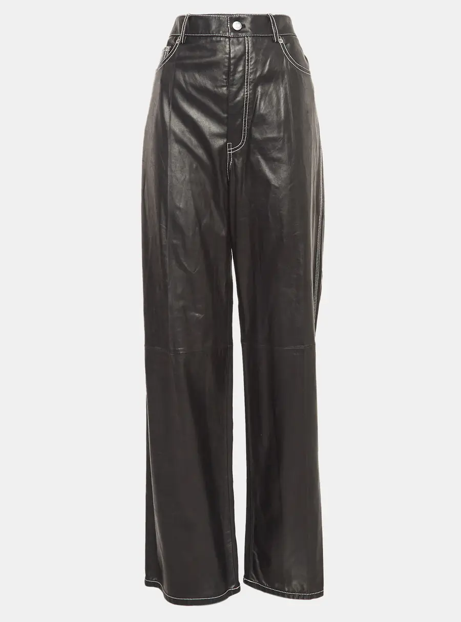 Helmut Lang Black Leather Straight Leg Pants M